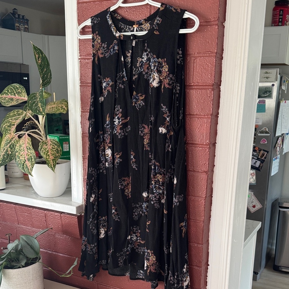 Free People Black Floral Sleeveless Swing Mini Dress Amall - Picture 5 of 8